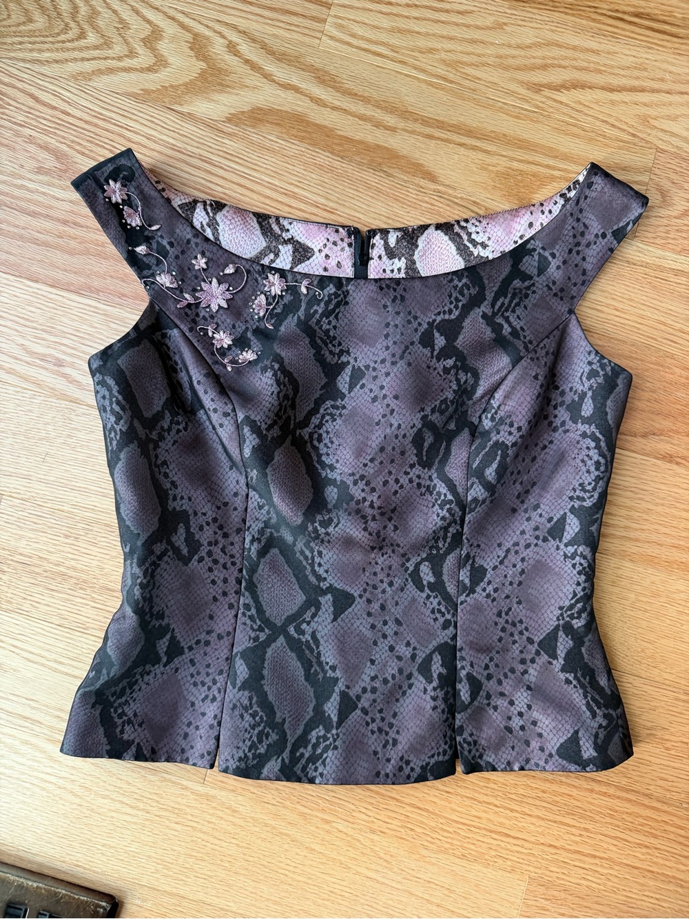 Vintage 90s Kay Unger Silk Snakeskin Embroidered Corset Top Y2K